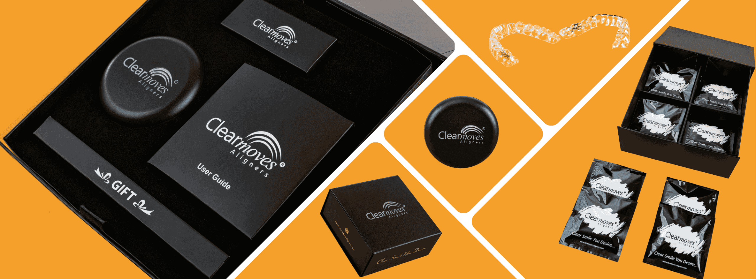 Clear Moves aligner branding and packaging