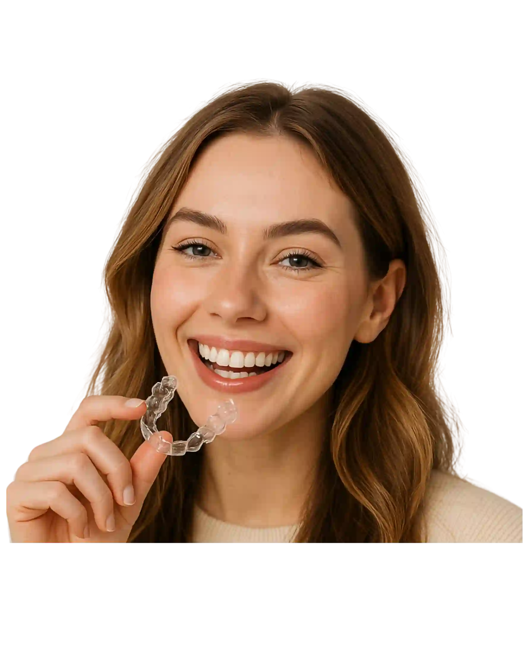 Woman smiling with Clear Moves clear aligners