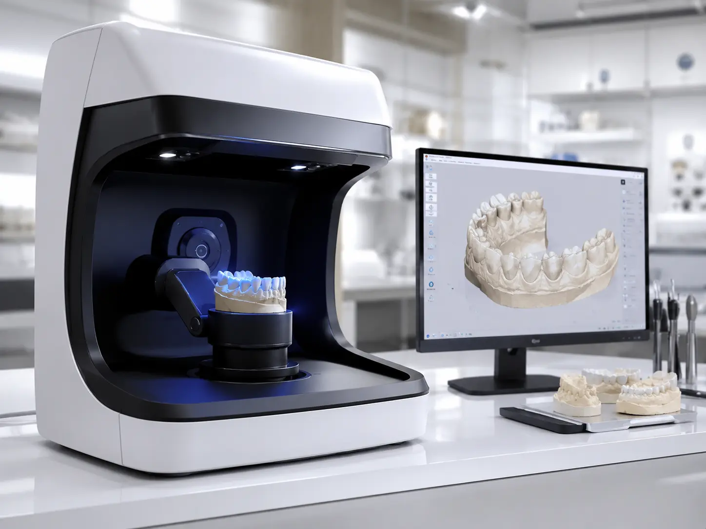 Shining 3D Ex Pro scanner converting stone models to digital representations